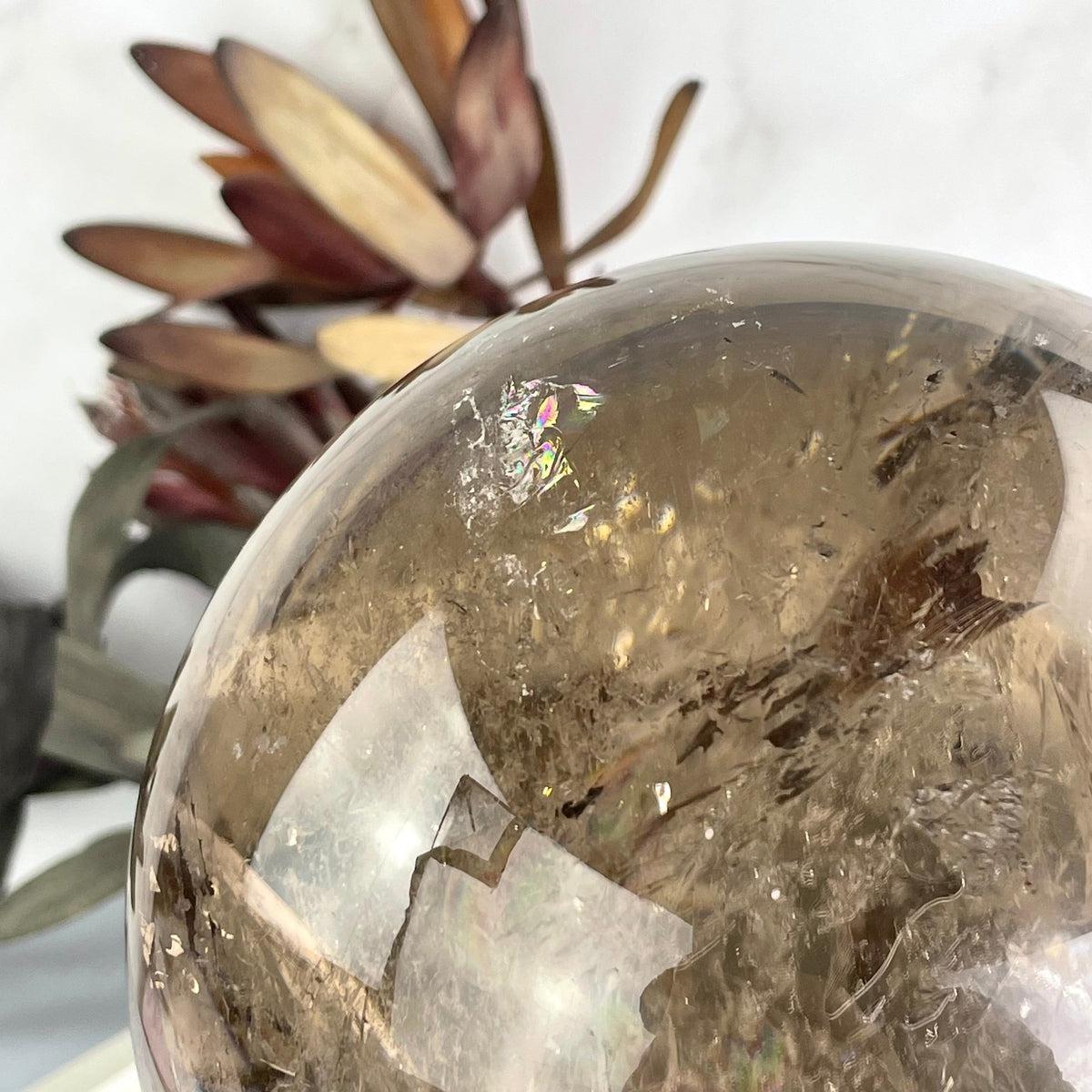 Smokey Quartz Ball With Rainbows