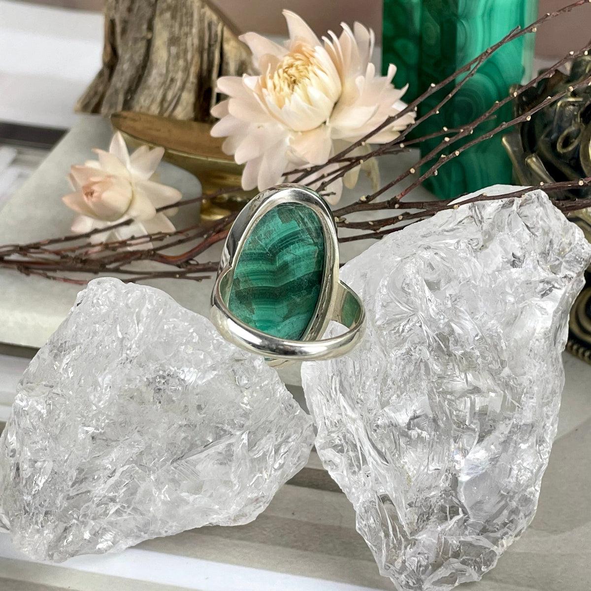 Malachite Oval Sterling Silver Ring