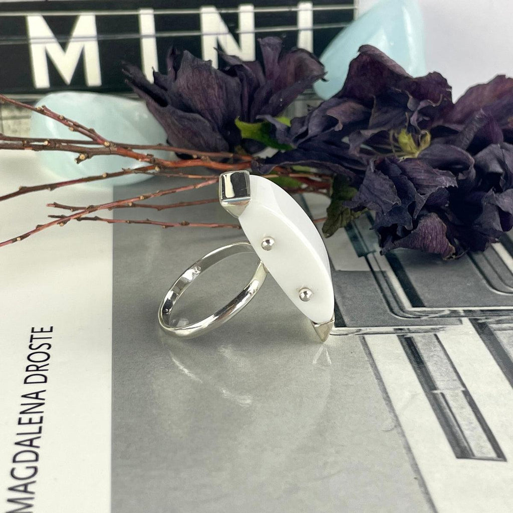 Modern White Stone Silver Ring