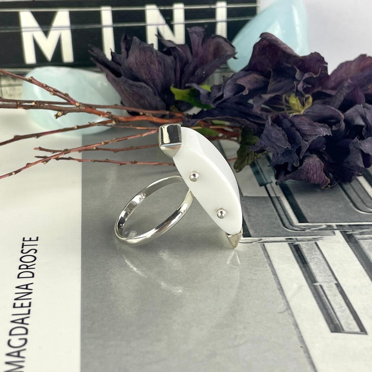 Modern White Stone Silver Ring