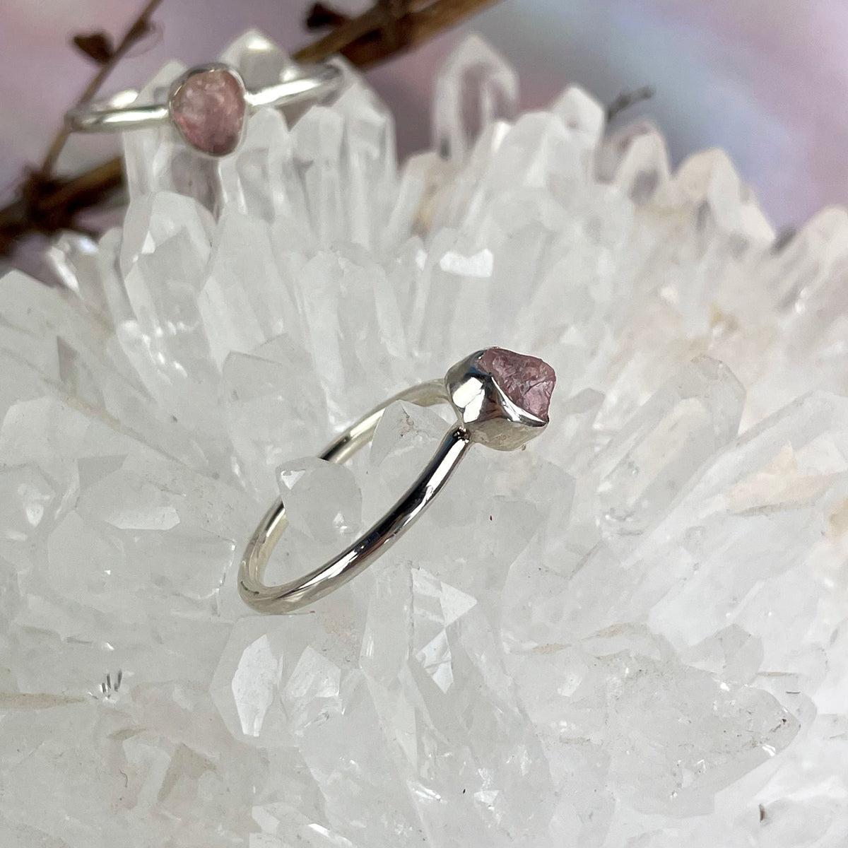 Pink Quartz Silver Ring