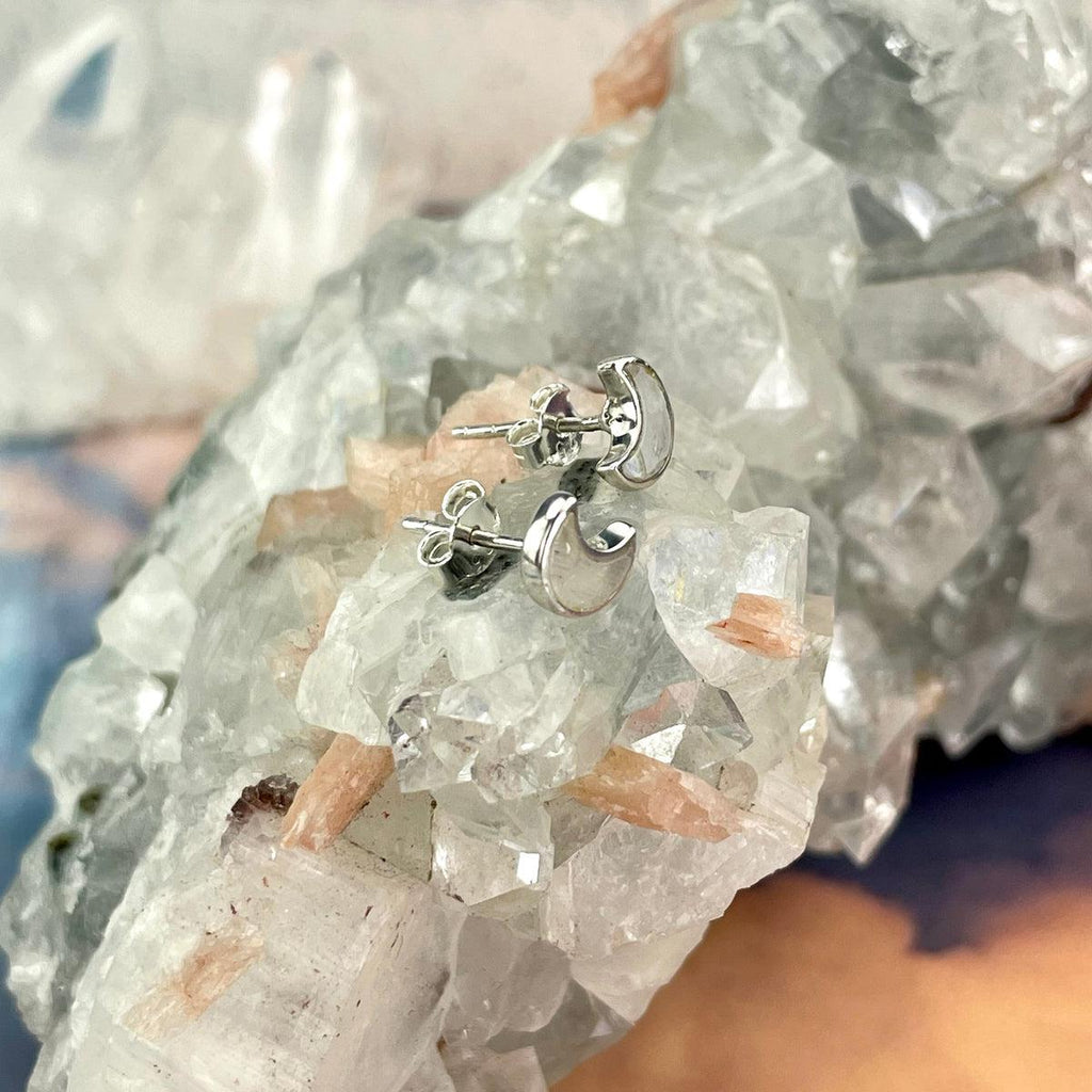 Rainbow Moonstone Silver Stud Earrings