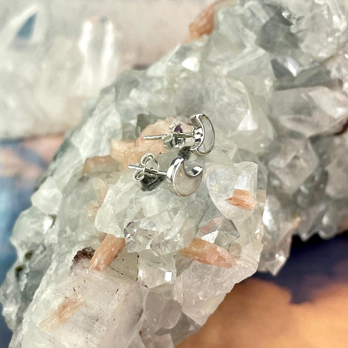 Rainbow Moonstone Silver Stud Earrings