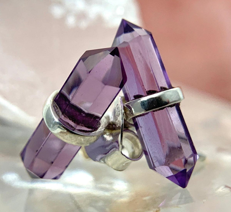 Double Point Amethyst Studs