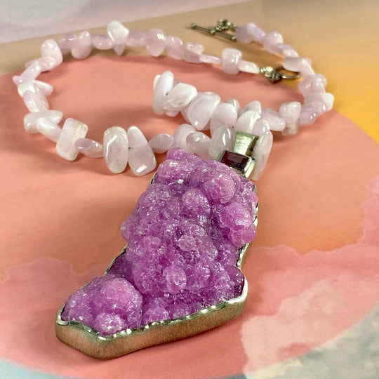Kunzite Raw With Watermelon Tourmaline & Cobalto Calcite Beads by Jayen Perkal