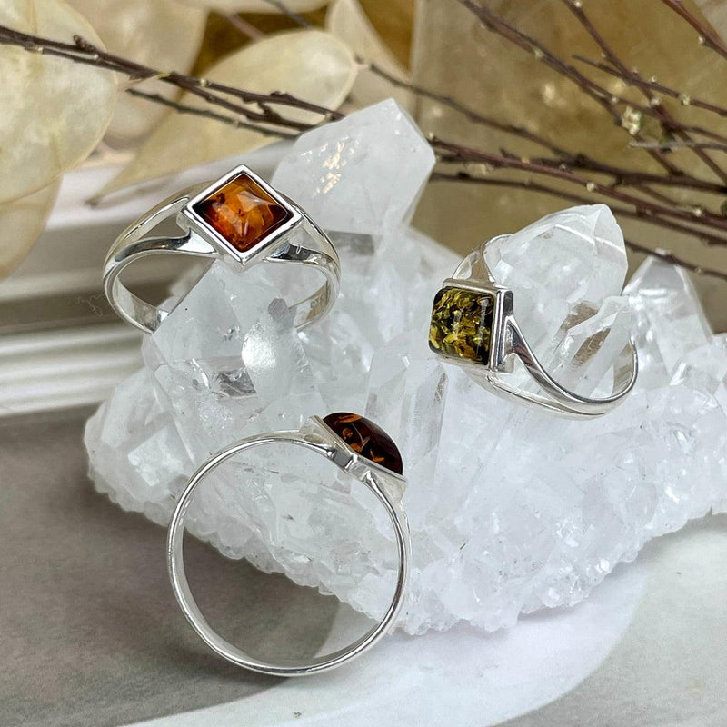 Real Amber Silver Ring