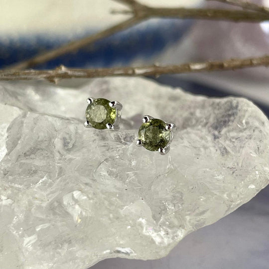 Authentic Moldavite Small Faceted Stud Earrings