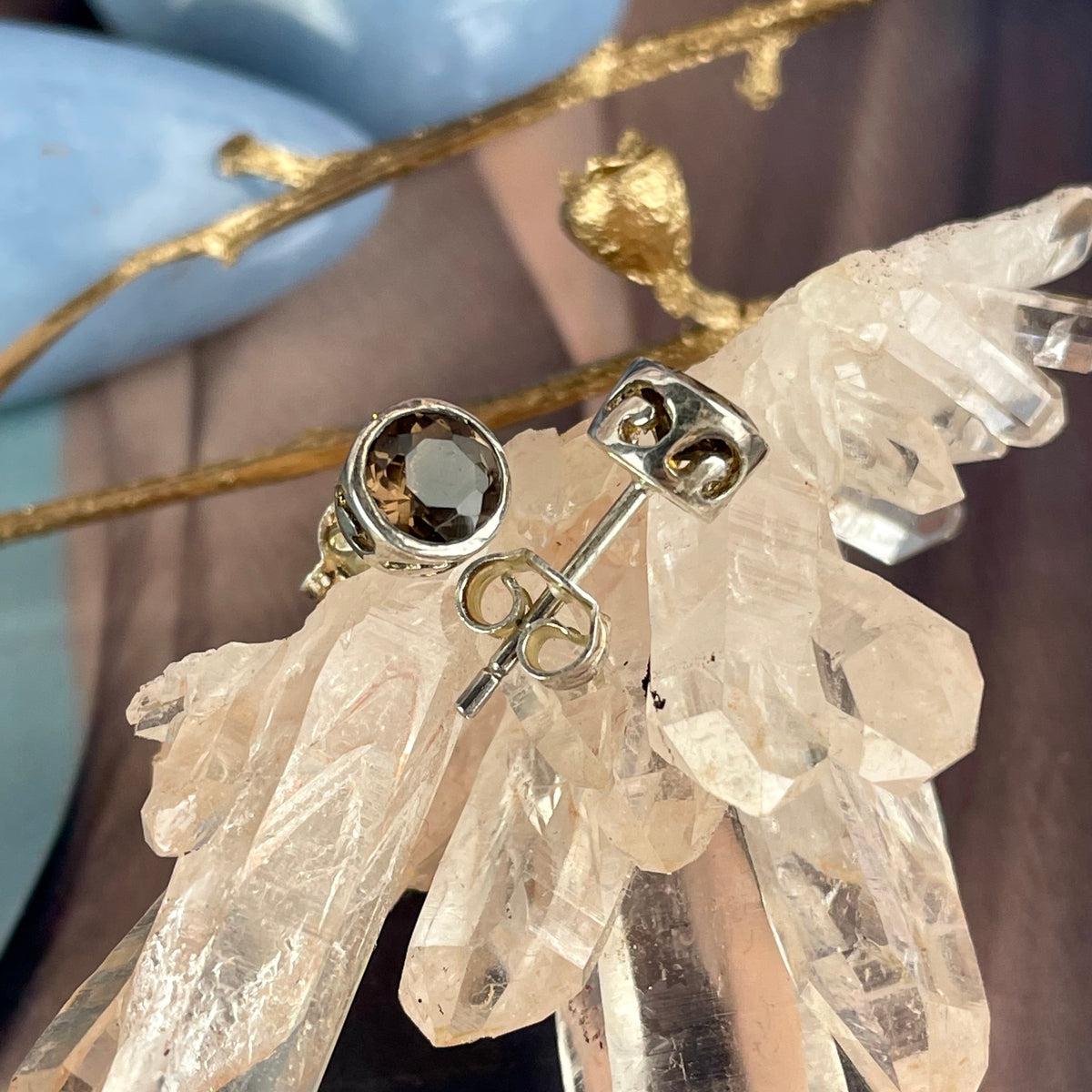 Brilliant Cut Smokey Quartz Stud Earrings