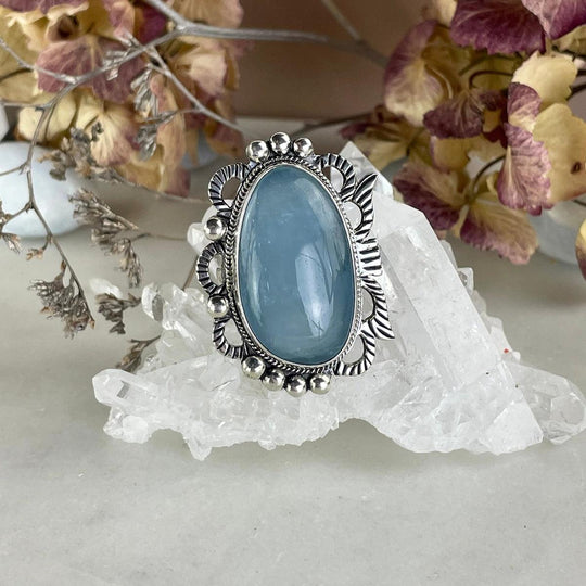 Aquamarine Freeform Ornate Ring