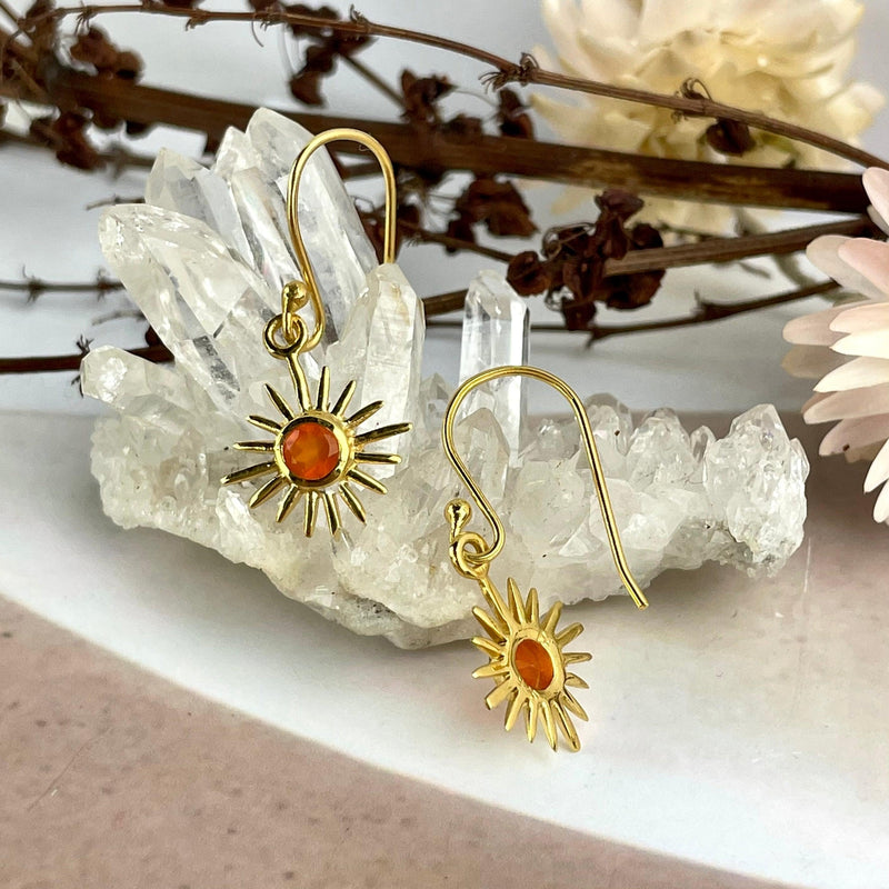Carnelian Gold Sun Earrings