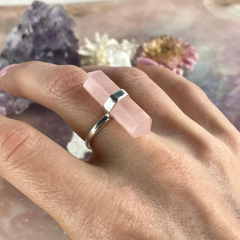 Quartz Point Ring Rose Quartz Double Terminated Point Rings – The Empress & Wolf