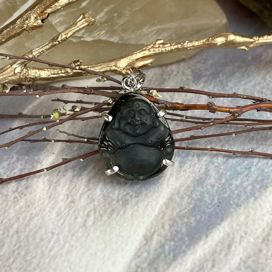 Authentic Moldavite Happy Buddha Pendant