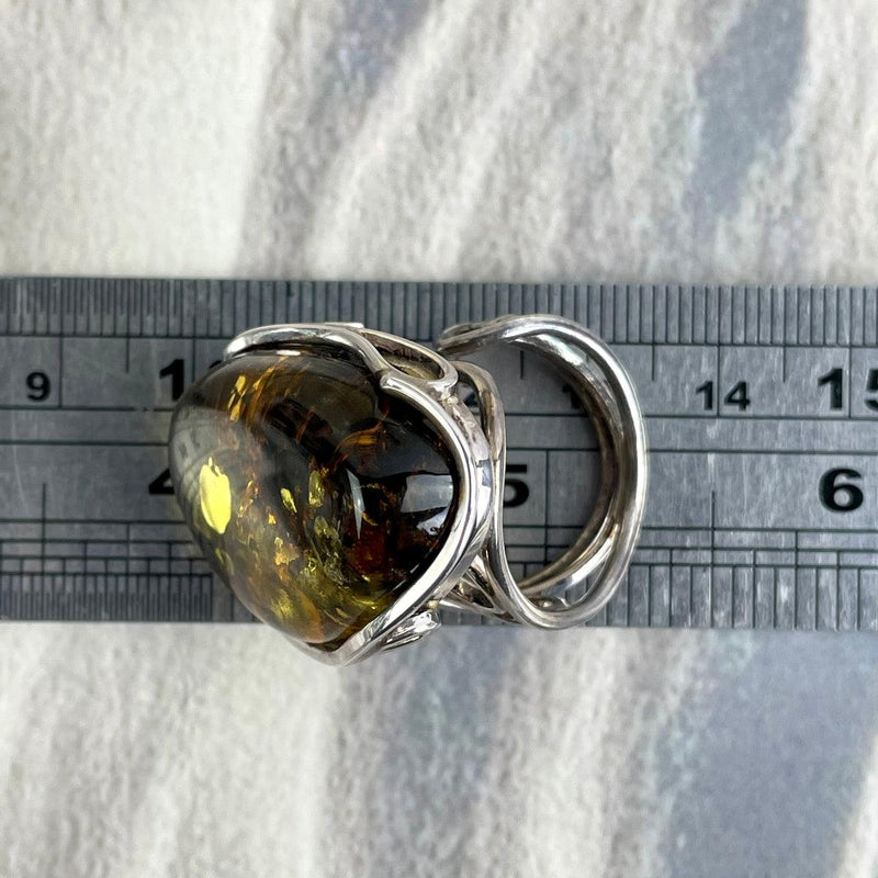 Baltic Green Amber Silver Ring