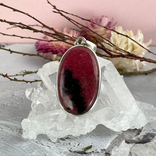 Rhodonite Elongated Oval Pendant