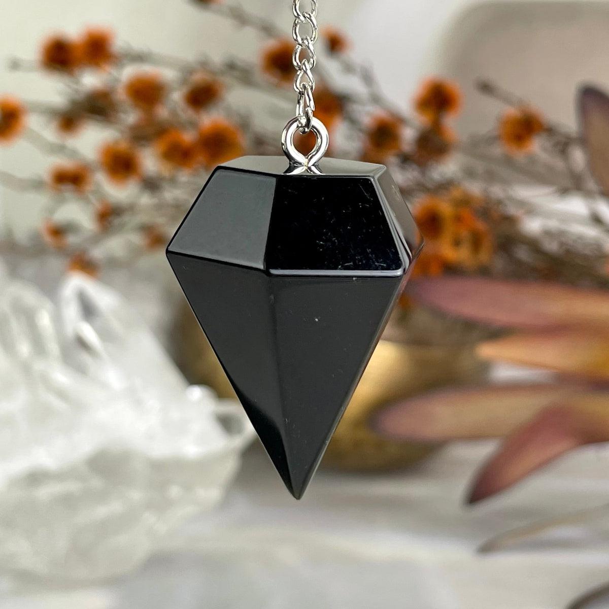 Volcanic Glass Silver Pendulum