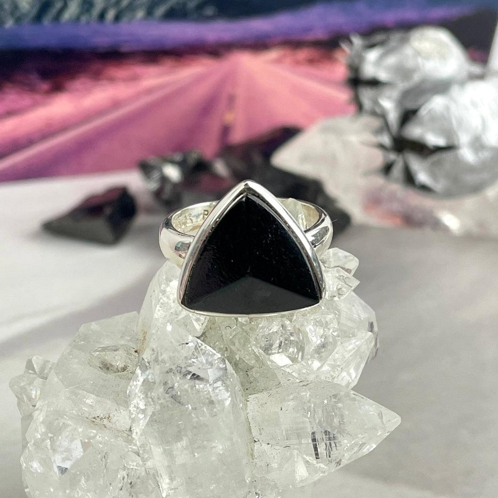 Black Crystal Silver Ring