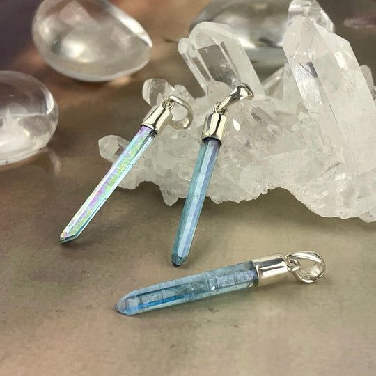 Aqua Aura Crystal Point Pendant