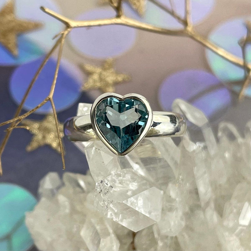 Light Blue Crystal Heart Ring