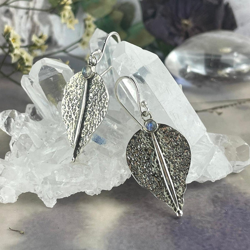 Sterling Silver Gemstone Leaf Earrings