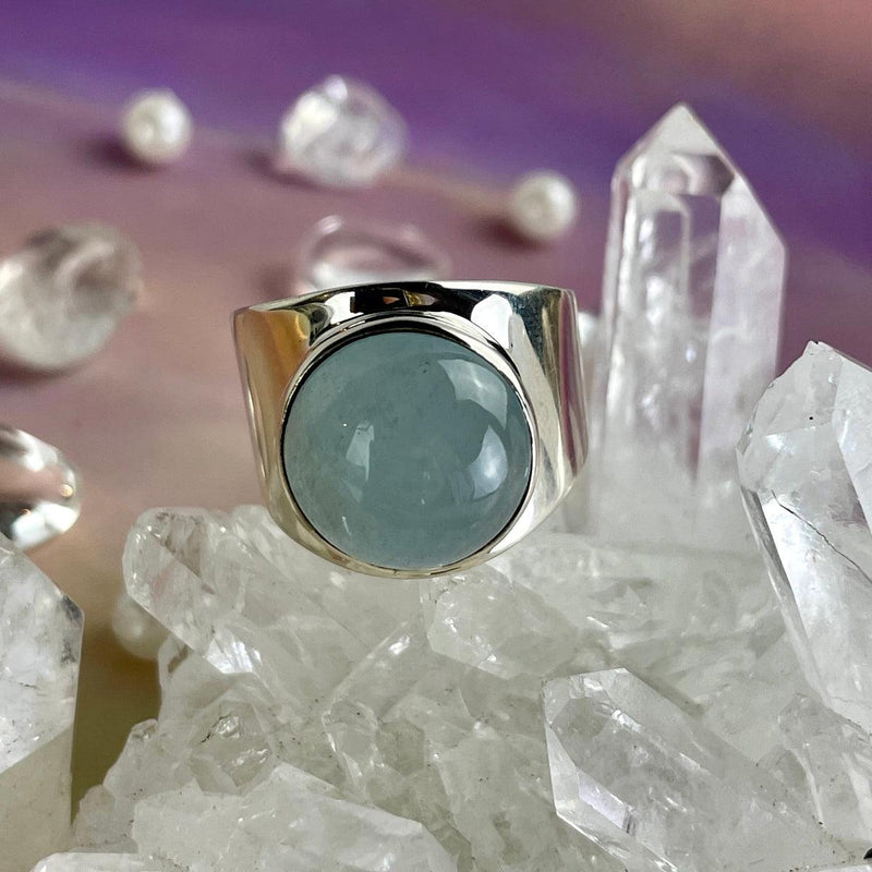 Round Aquamarine Silver Ring